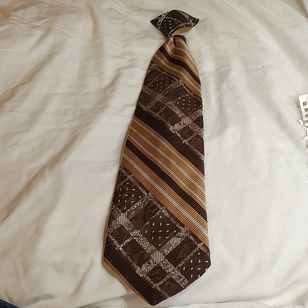 Sears men's store snapper clip on tie brown stripes